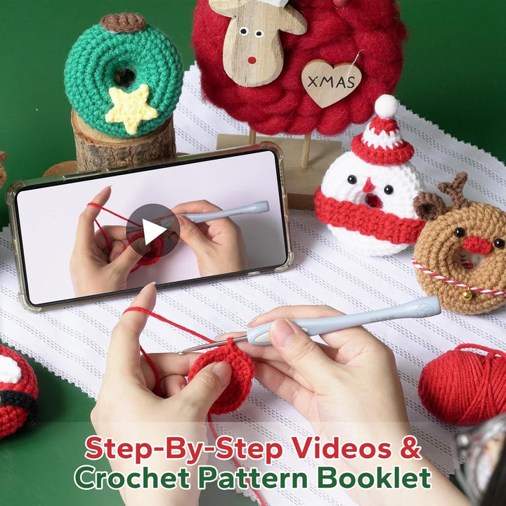 VolksRose Weihnachts-Häkelsets für Anfänger und Erwachsene, Häkel Strickset mit Haken, Garn, DIY-Häk