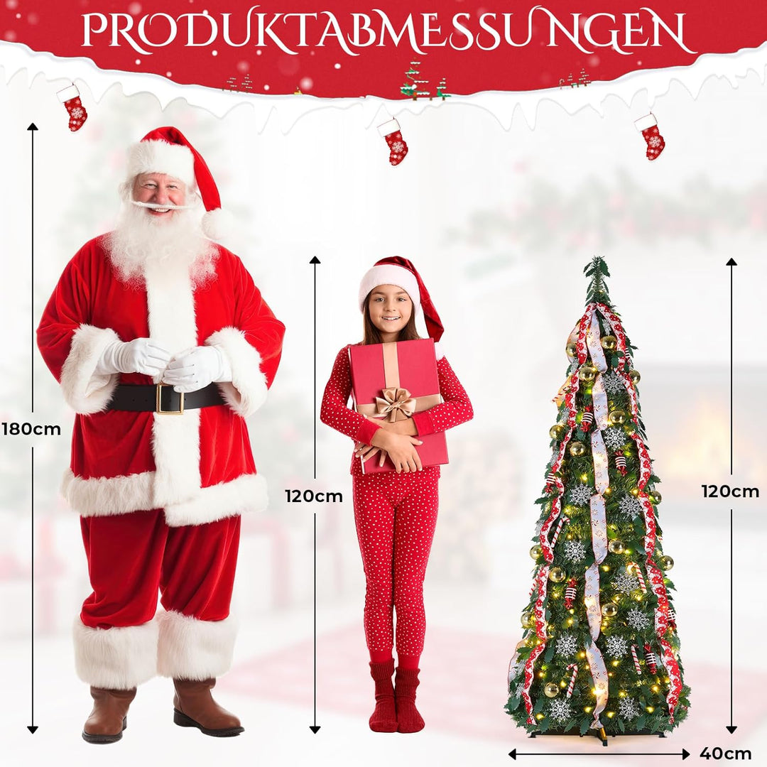 Clevich Pop Up Weihnachtsbaum 120 cm Dunkelgrün, Beleuchtet Christbaum mit 100 LED Lichtern,11 Beleu
