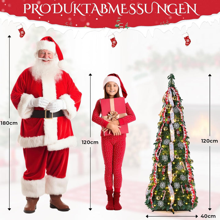 Clevich Pop Up Weihnachtsbaum 120 cm Dunkelgrün, Beleuchtet Christbaum mit 100 LED Lichtern,11 Beleu