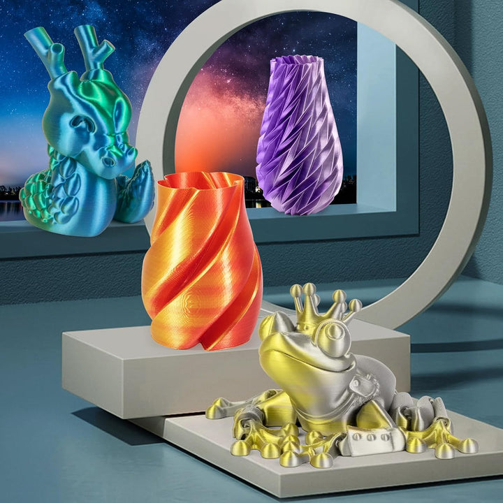 iSANMATE Silk PLA Filament 1.75 set, Dual Color Filament Silk PLA Gold Silber/Rosa Lila/Blau Grün/Go