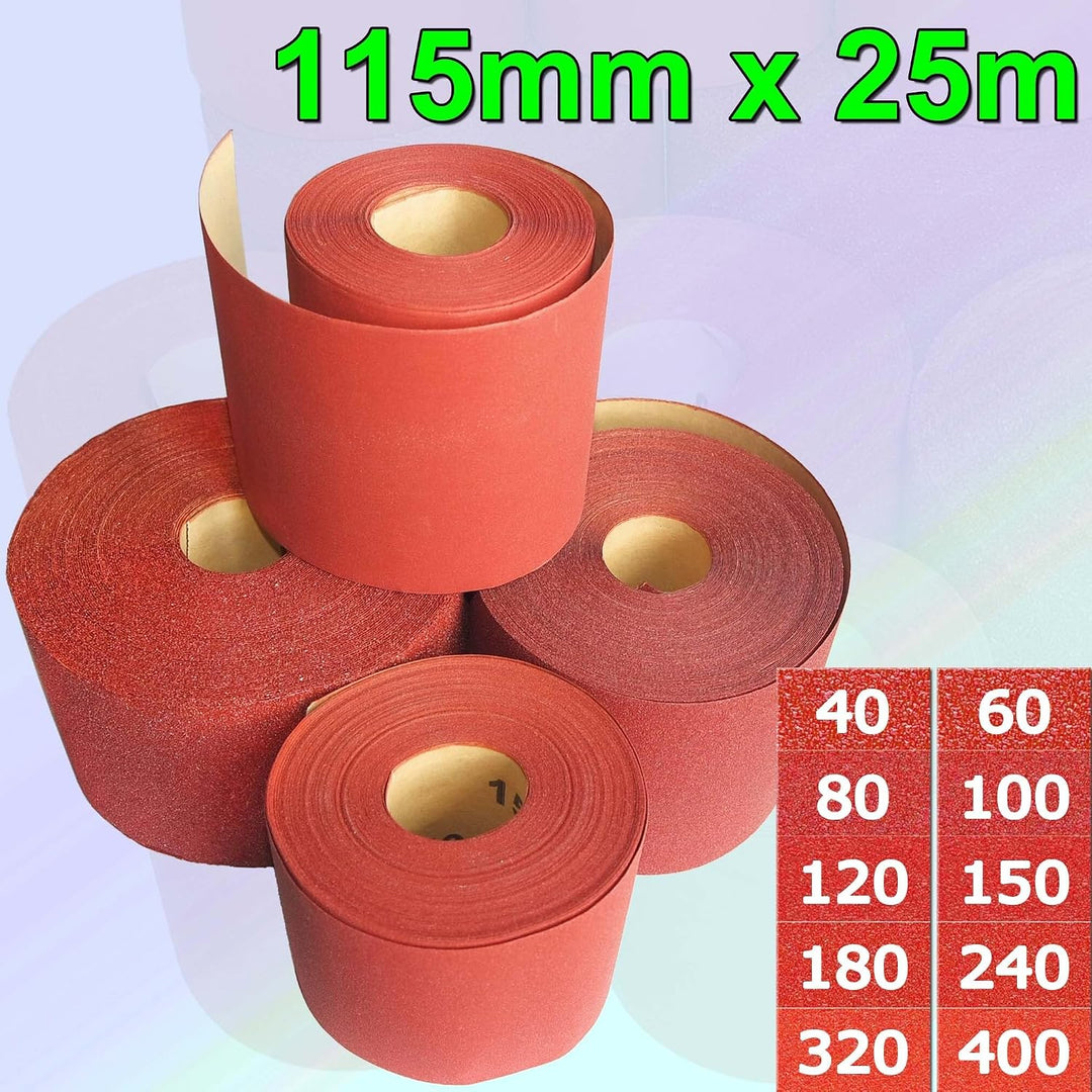 Schleifpapierrollen | 115mm x 20m | P180 | KÖRNUNG und Länge WÄHLBAR | Rollenschleifpapier Rollenpap