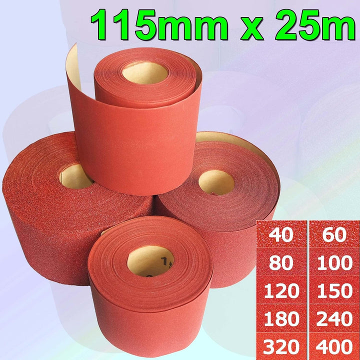 Schleifpapierrollen | 115mm x 20m | P180 | KÖRNUNG und Länge WÄHLBAR | Rollenschleifpapier Rollenpap