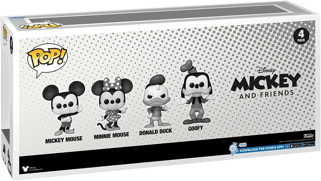 Funko Pop! Disney: Mickey und Seine Freunde – Schwarz-Weiss-Vinyl-Figur, 4er-Pack