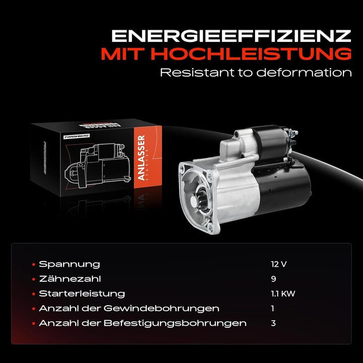 Frankberg Anlasser Starter 1,1KW Kompatibel mit Arosa 6H 1.4L 1997-2004 Cordoba 6L2 1.4L 2002-2004 I