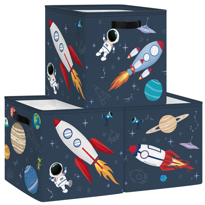 Clastyle 3 Stück Kosmischer Weltraum Kinder Aufbewahrungsbox Stoff für Kallax Faltbar Aufbewahrungsk
