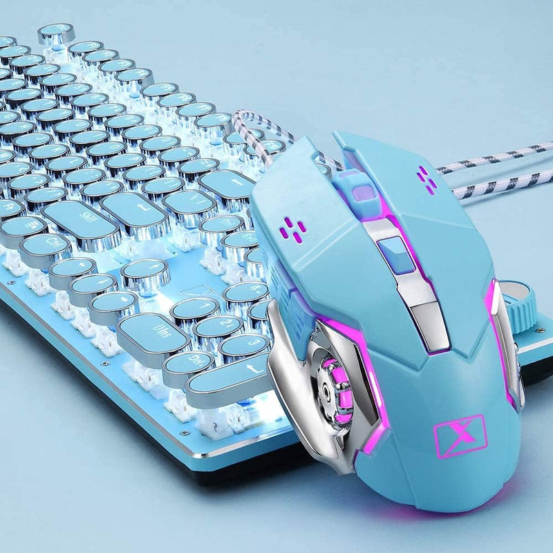 USB-Tastatur mit Kabel, mechanisch, blauer Schalter, Retro, Steampunk, Vintage, Schreibmaschinen-Sti