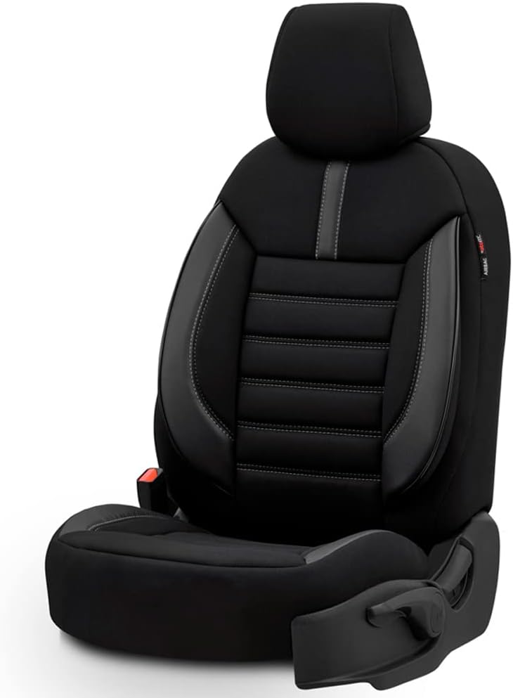 otoM Universelle Stoff/Leder Sitzbezüge 'Limited' Schwarz + Graue Nähten- 11-Teilig- - kompatibel mi