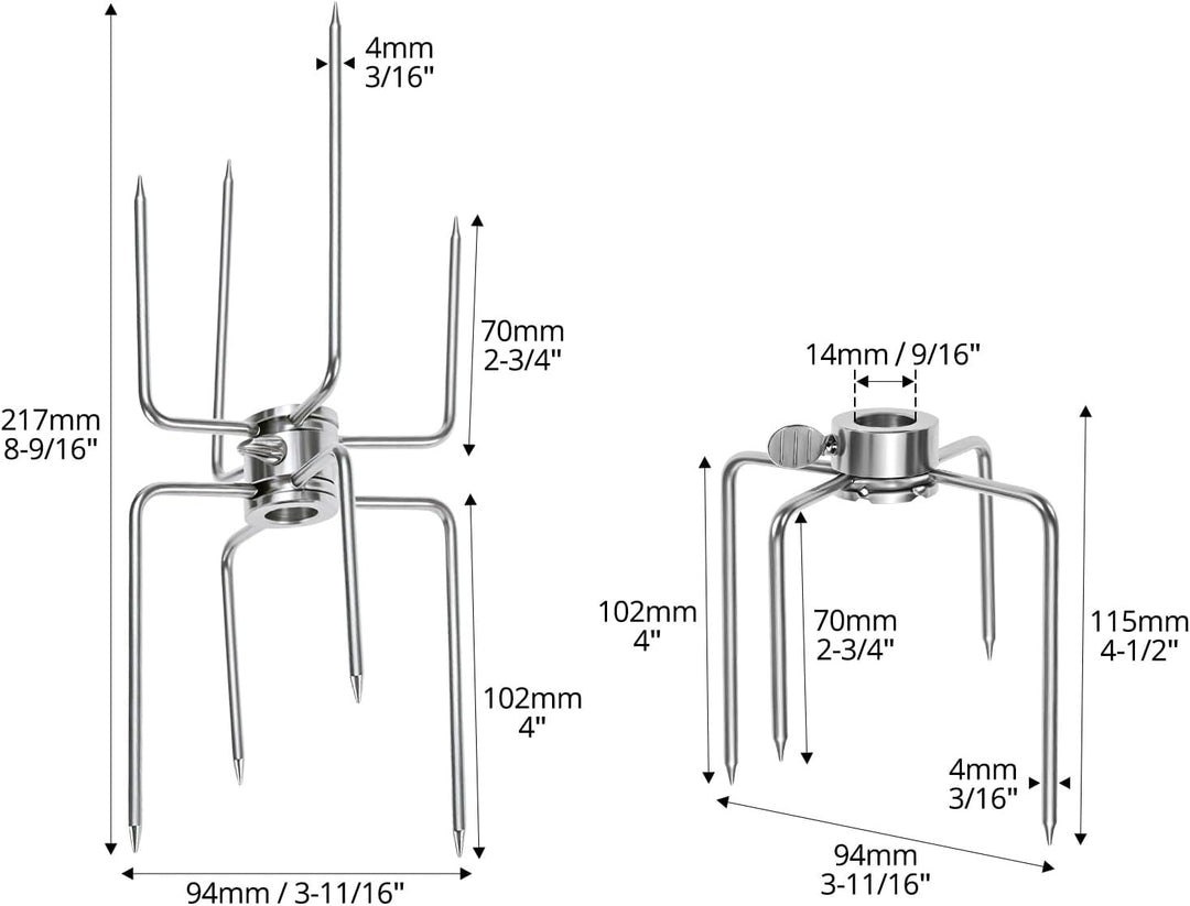 QWORK® 3 Stück Fleischklammern Drehspiess, 304 Edelstahl Fleischnadeln Grillspiess, Kompatibel mit 1