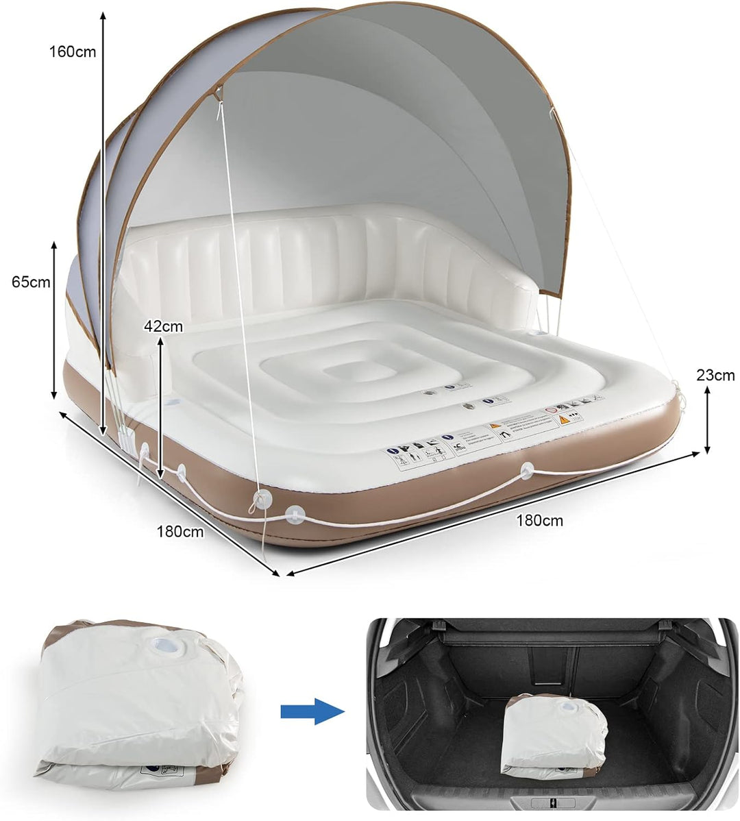Aufblasbarer Lounge, Schwimmmatratze mit Abnehmbarer Überdachung, Wassersofa mit Becherhaltern, Luft