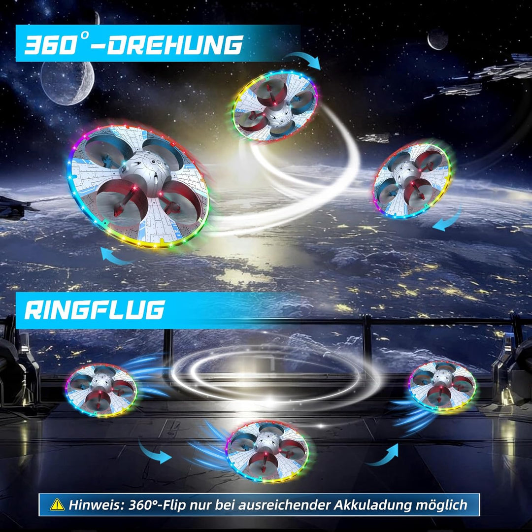 UFO Drohne mit Kamera, Drohne für Kinder und Anfänger mit Bunten LED-Lichtern, Kinder Quadrocopter F