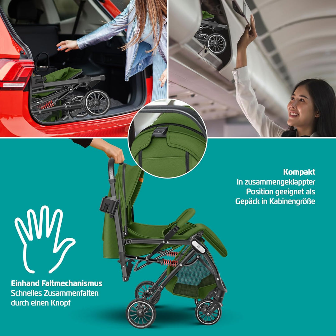KIDIZ® Kinderwagen Kinderbuggy klappbar Liegebuggy Sportwagen Faltbar 360° Räder 5-Punkt Gurt Inkl.
