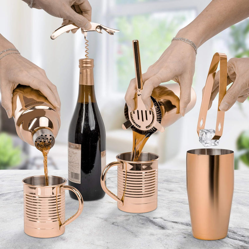 ONVAYA® Cocktail Set in Rosé-Gold | Cocktail Geschenkset mit Bambus-Halter | Cocktail Shaker Set | p