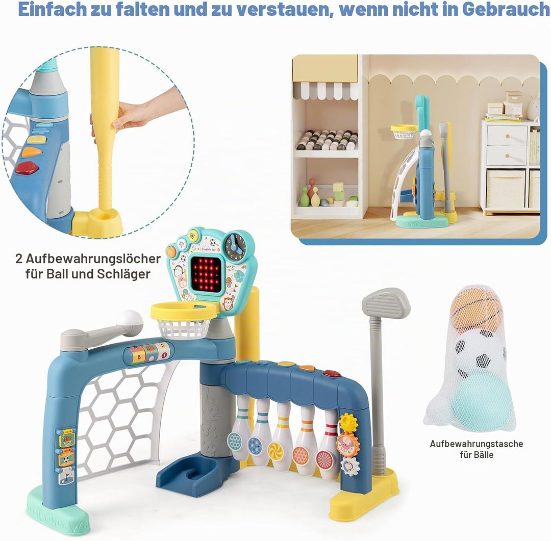 HOMASIS 5 in 1 Kinder Basketballkorb Set mit Licht &amp; Sound, multifunktional Basketballständer mit Fu