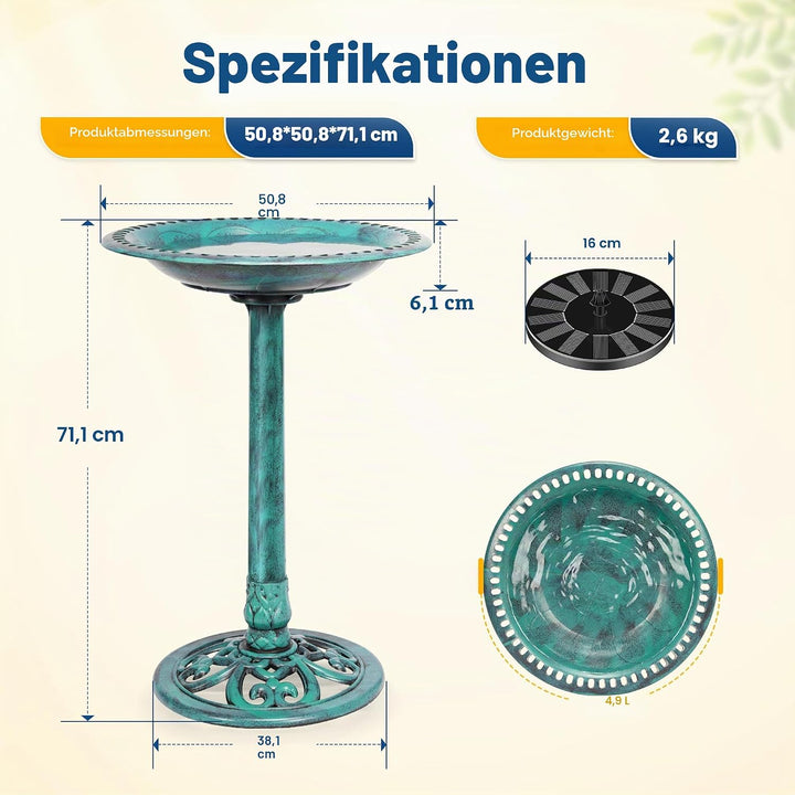VIVOHOME Vogelbad aus Polyresin antikes Design Vogelbad und solarbetriebener Teichbrunnen grünes Vog
