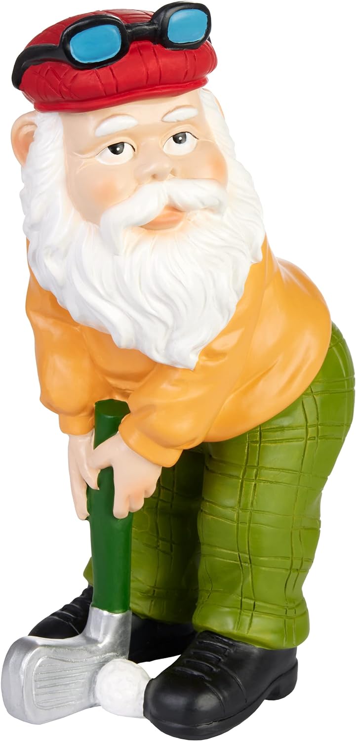 BRUBAKER Gartenzwerg Golfer mit Schläger - Golf Opa mit Golfschläger und Brille - Gartenfigur Lustig