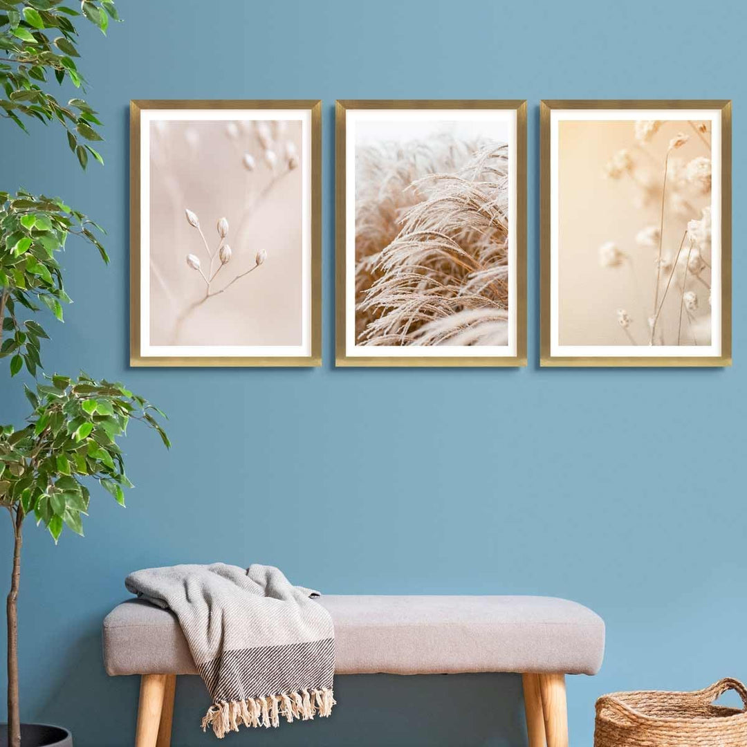 PHOTOLINI Bilderrahmen A2 42x59,4 cm Gold MDF-Holz, breite Rahmen, 3er Set, modern, bruchsicheres Ac