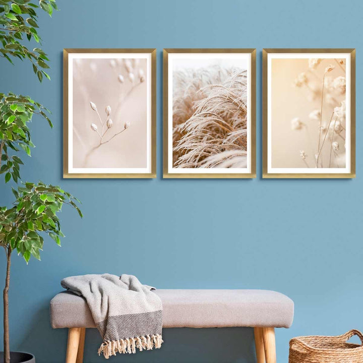 PHOTOLINI Bilderrahmen A2 42x59,4 cm Gold MDF-Holz, breite Rahmen, 3er Set, modern, bruchsicheres Ac
