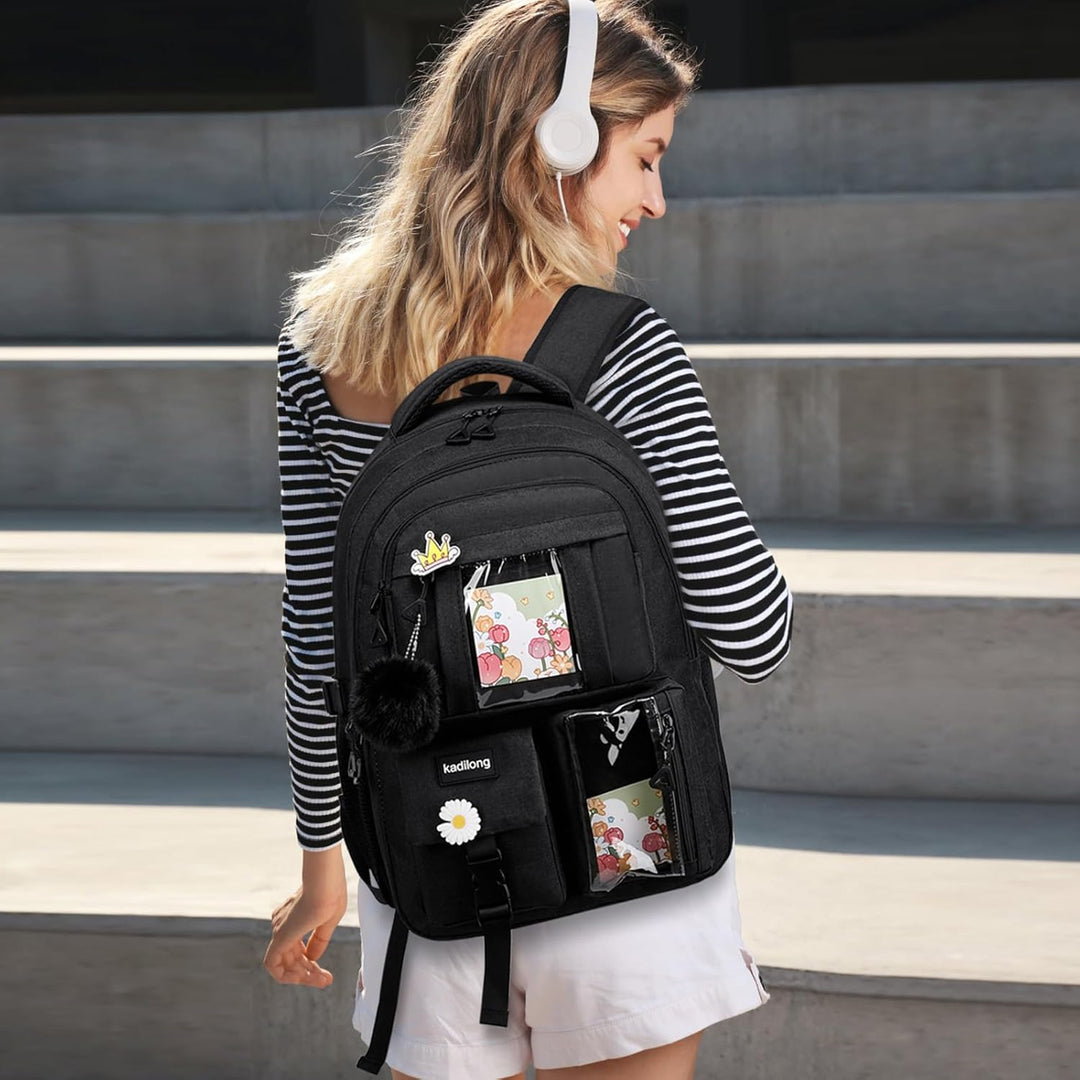 Schulrucksack Mädchen Rucksack Damen 15,6 Zoll Laptop für Uni, Schultasche Schulranzen mit USB Ladea