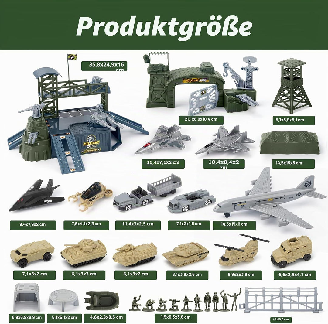 Militär Panzer LKW Spielzeug mit 13 Fahrzeugen, Hubschrauber Kampfjet Spielmatte Soldaten Figuren, G
