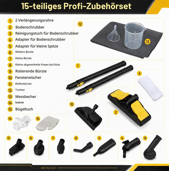 KOMFOTTEU Dampfreiniger 2000W, 1,8L Wassertank, 5 bar, 5m Netzkabel