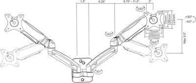 VIVO Schwarz höhenverstellbare Gasfeder verlängerte Arm Dual-Wandhalterung mit bewegter gelenkigen p