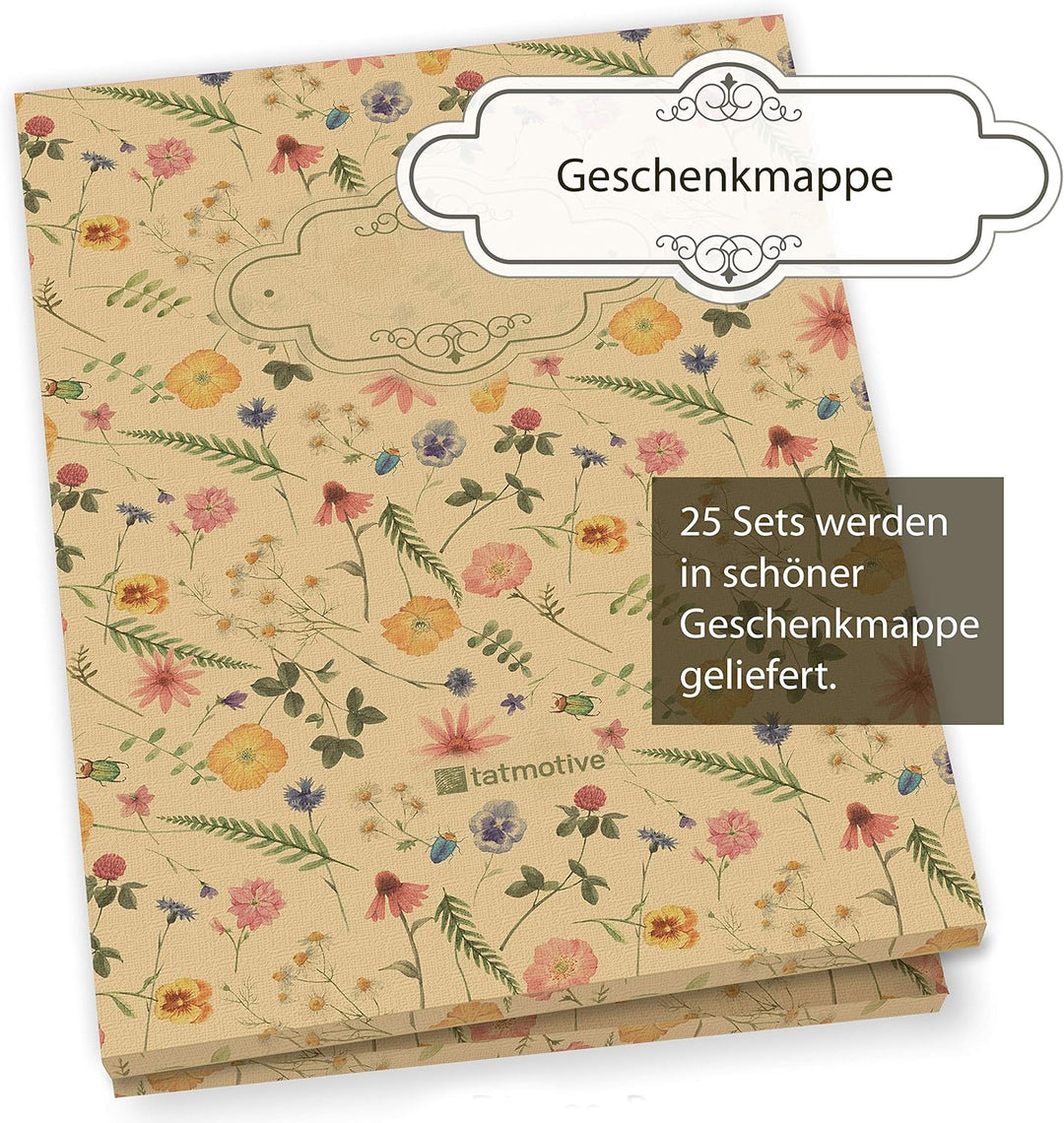 Flora Bianca Briefpapier mit Umschlag Set Vintage Blumen 25 Sets Papier DIN A4 beidseitig floral Nat