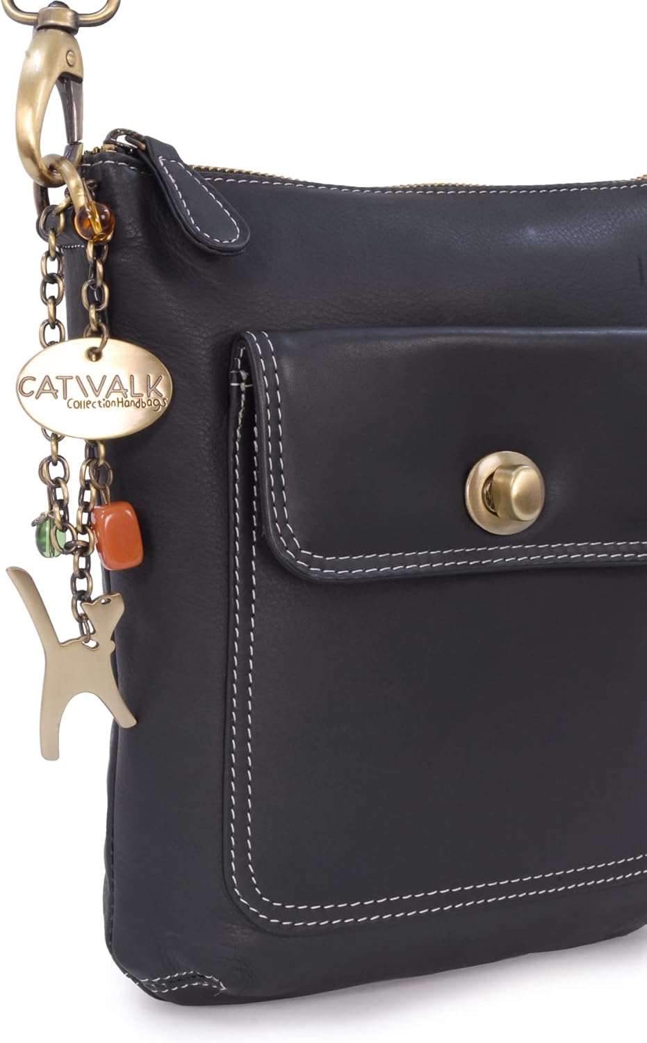 Catwalk Collection Handbags - Leder - Umhängetasche/Schultertasche - LAURA Schwarz, Schwarz