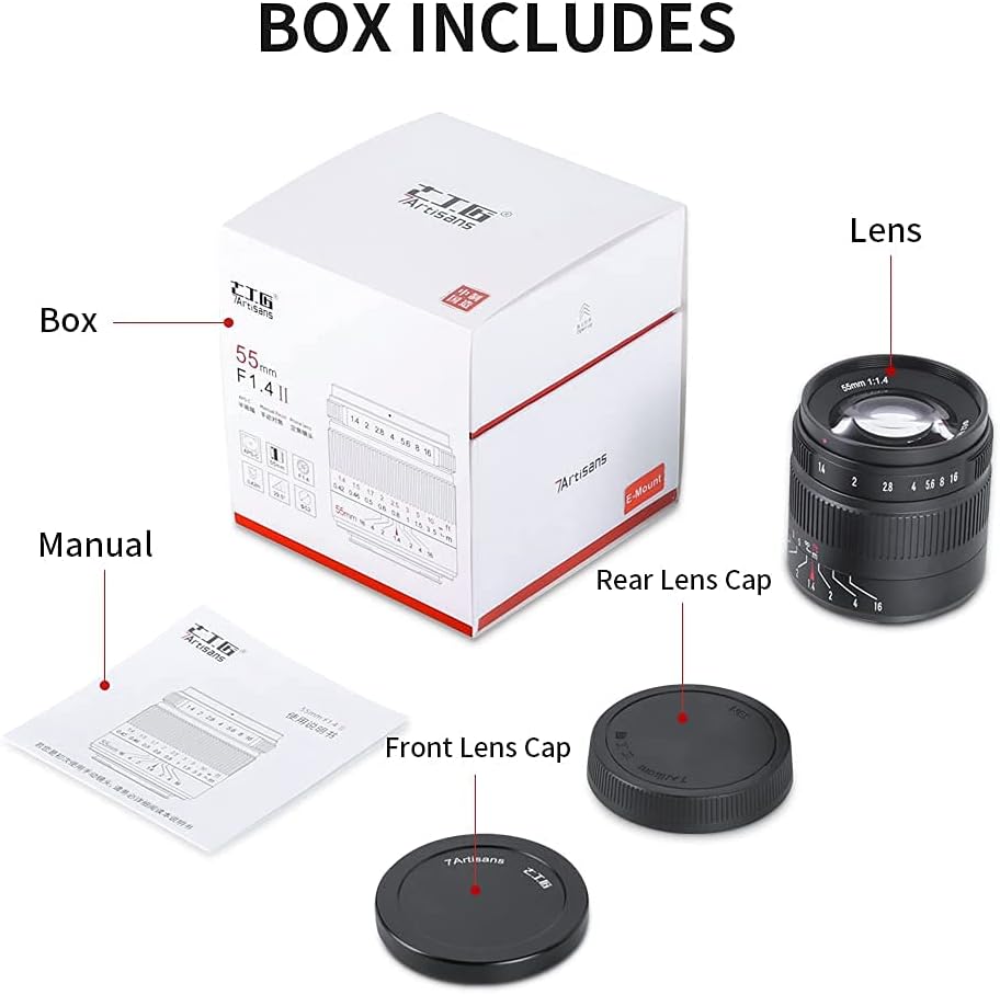 7artisans 55 mm F1.4 Mark II APS-C Manueller Fokus-Objektiv, grosse Blende, spiegellose Kamera-Objek
