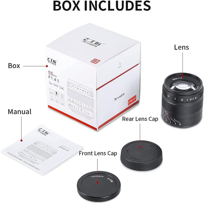 7artisans 55 mm F1.4 Mark II APS-C Manueller Fokus-Objektiv, grosse Blende, spiegellose Kamera-Objek