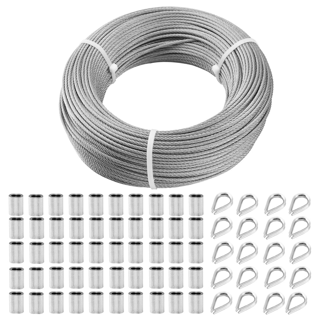 TooTaci Edelstahlseil 3mm,Stahlseil mit ösen,100M/3mm Drahtseil Edelstahl 7×7,mit Crimphülsen,Kausch