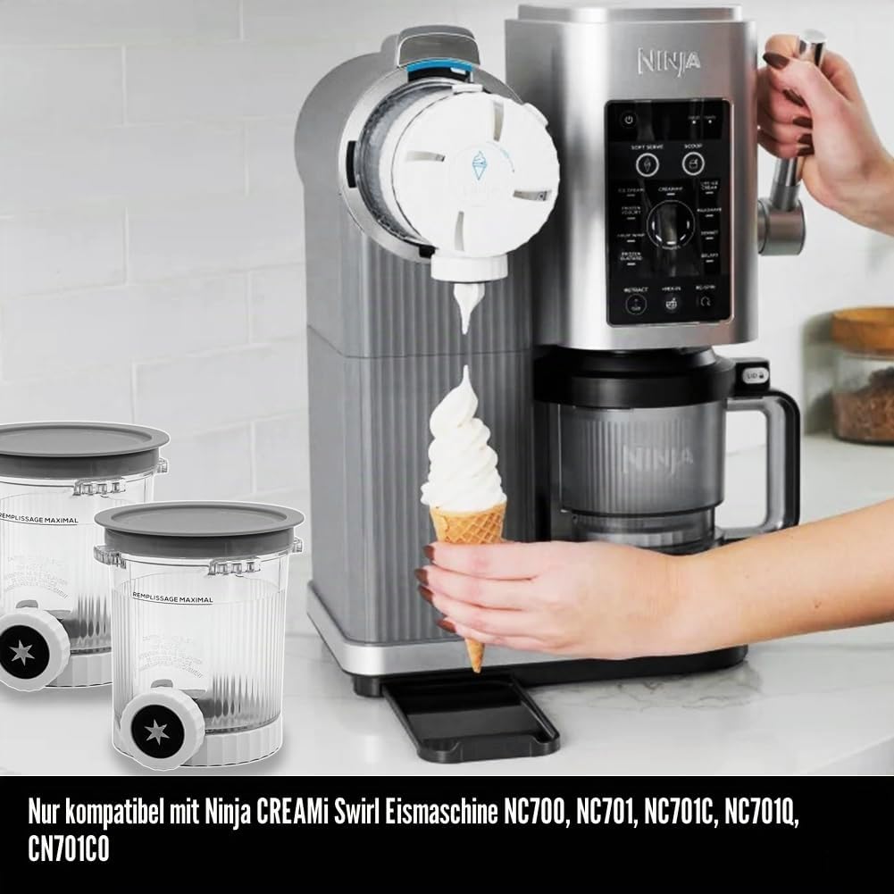 2er-Pack Behälter für Ninja Swirl by CREAMi Softeis Eismaschine, Eisbehälter Becher mit Deckel Zubeh