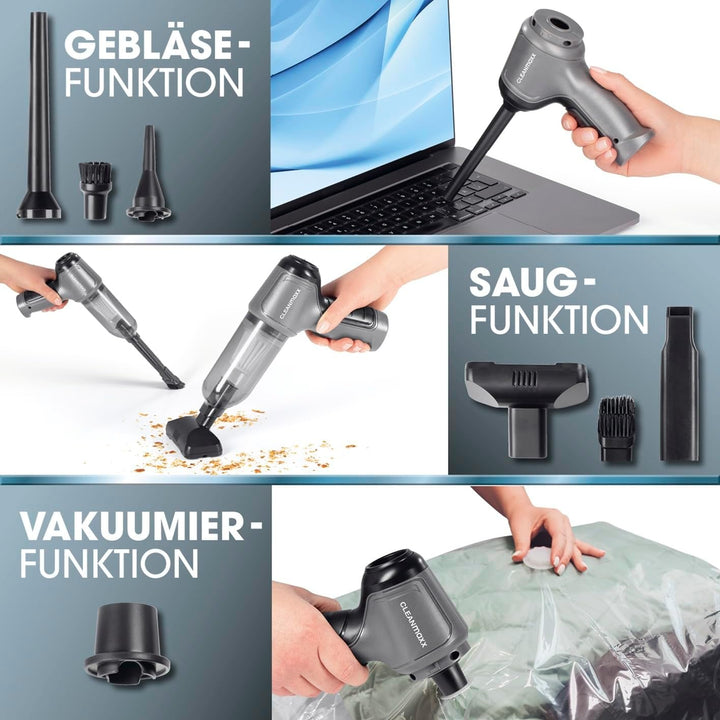 CLEANmaxx Akku Handstaubsauger | Staubsauger kabellos mit Saug-, Gebläse- und Vakuumierfunktion | Ha
