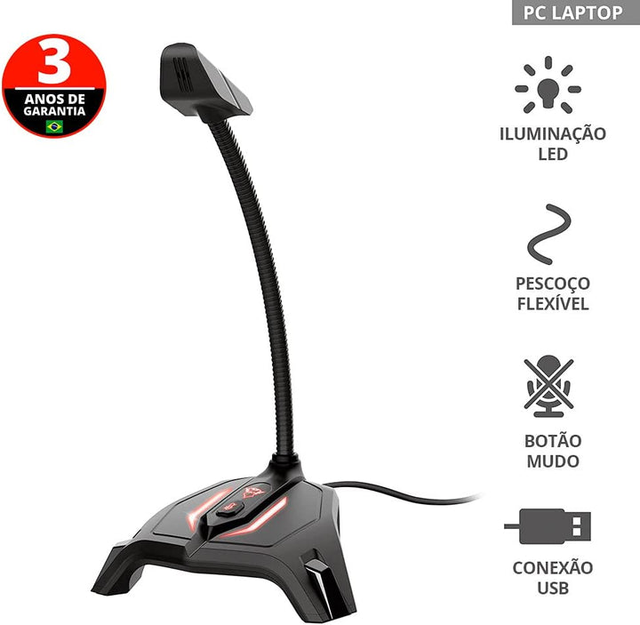 Trust Gaming GXT 215 Zabi USB Mikrofon für Streaming, Kompaktes Format, Gaming-Mikrofon mit LED-Bele