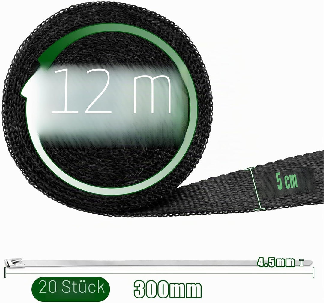12M Hitzeschutzband Auspuff Dichtband Hitzeschutz Auspuff Bandage mit 20 Kabelbinder Edelstahl Hitze