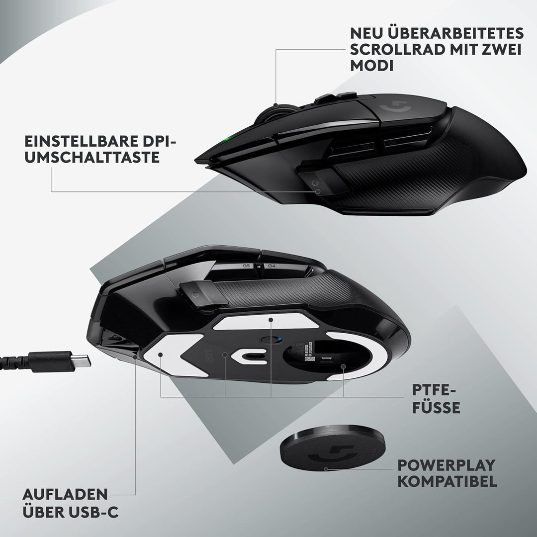 Logitech G502 X LIGHTSPEED Kabellose Gaming-Maus - Optische Maus mit optisch-mechanischen LIGHTFORCE
