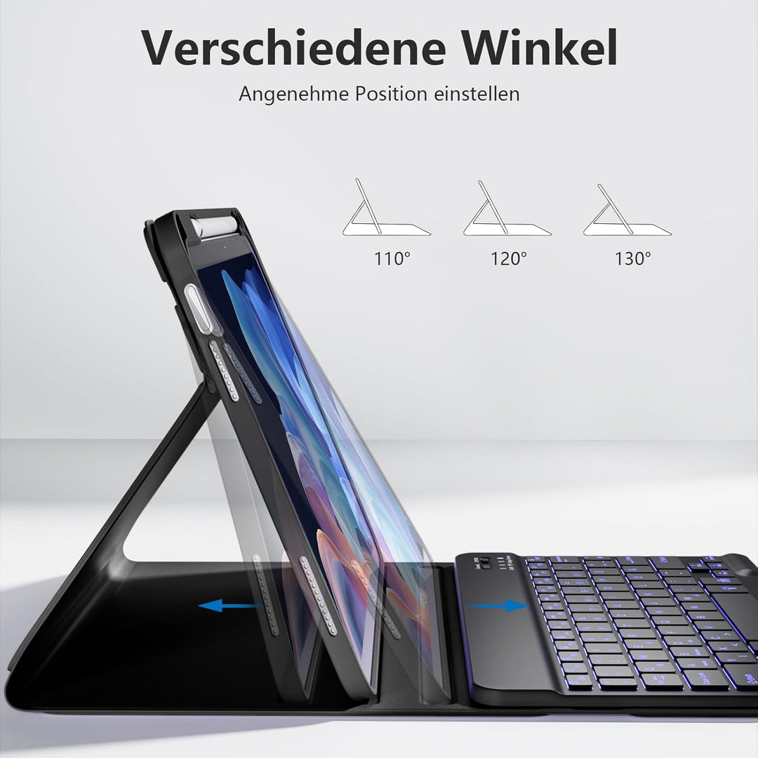 drivego Hülle mit Tastatur für iPad 10 Generation 10.9 Zoll 2022, 7-Farbige Beleuchtete, Magnetische