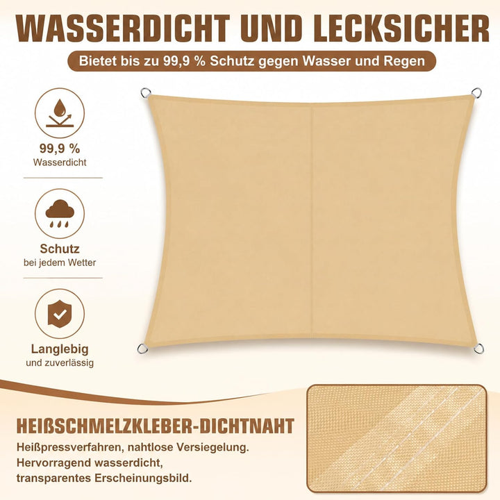 ABIUBIU Sonnensegel 3x4m, wasserdichtes Sonnensegel mit 95% UV-Schutz, ausgestattet mit Ringen aus E