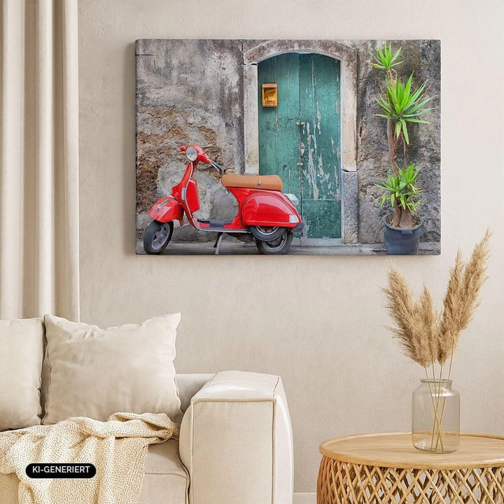 Bilder auf Leinwand Scooter transport italien retro Leinwandbild 70x50cm Wandbilder Dekoration Wohnz