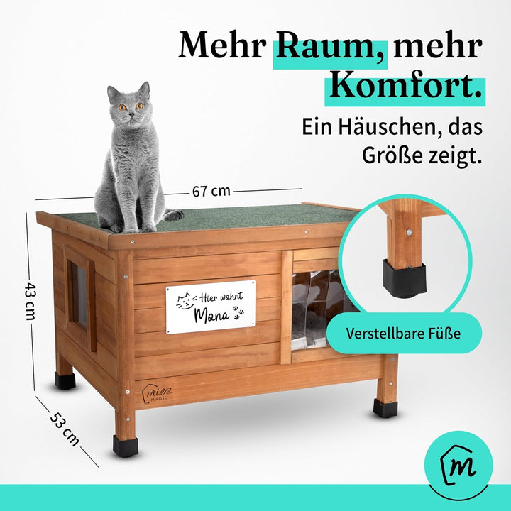 Katzenhaus Outdoor Winterfest isoliert - Robustes Katzenhaus für draussen aus Fichtenholz - Wasserdi