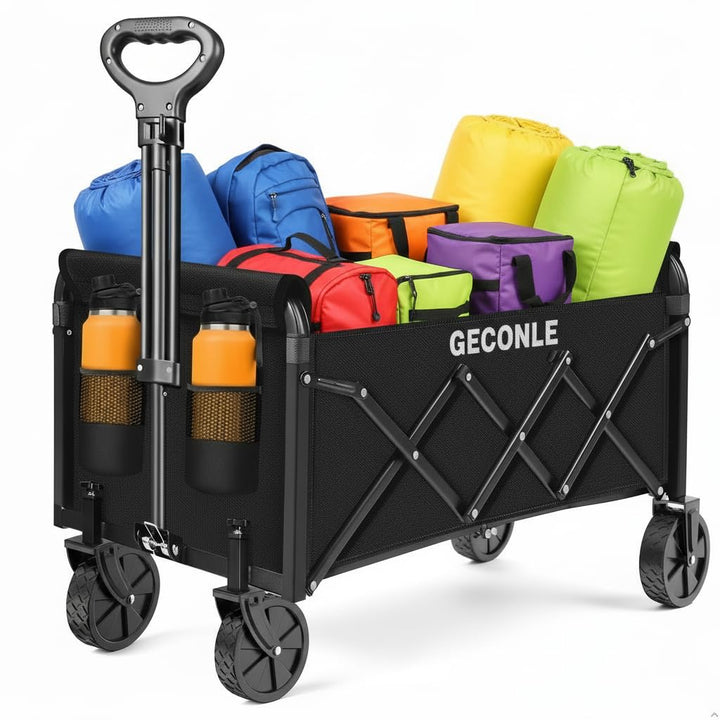 Bollerwagen Faltbar 100L 100KG Handwagen mit Getränkehalter Transportwagen | Gartenwagen Kompakt Str