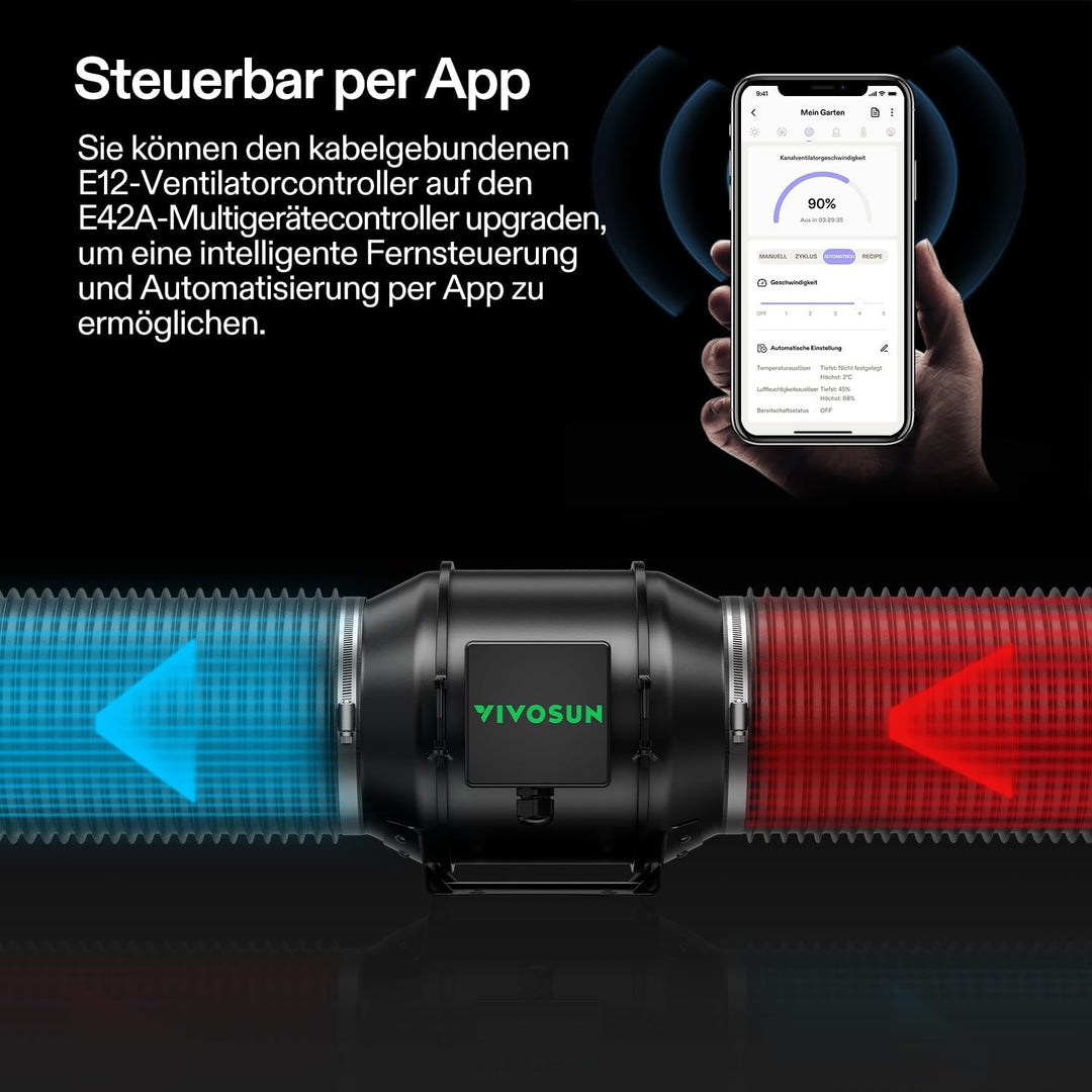 VIVOSUN Rohrventilator 150mm AeroZesh G6 Abluftset 660m³/h mit GrowHub E42A, Temperatur- und Feuchti