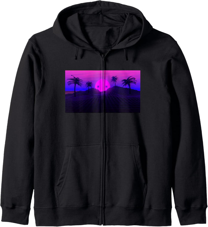 Retro Pink Purple Sunset Palm Trees Kapuzenjacke