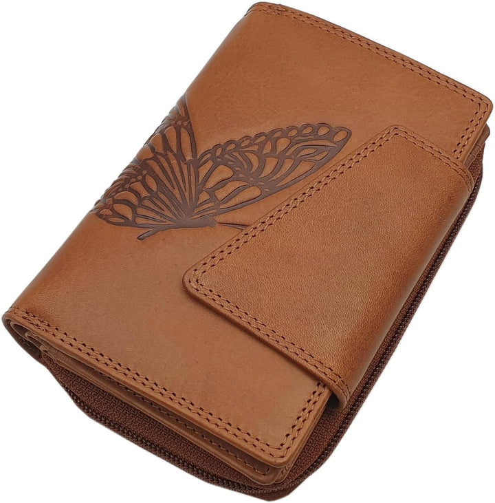 Echt Rindleder Damen Geldbörse/Geldbeutel/Portemonnaie/Geldtasche/Portmonee in Hochformat mit Schmet