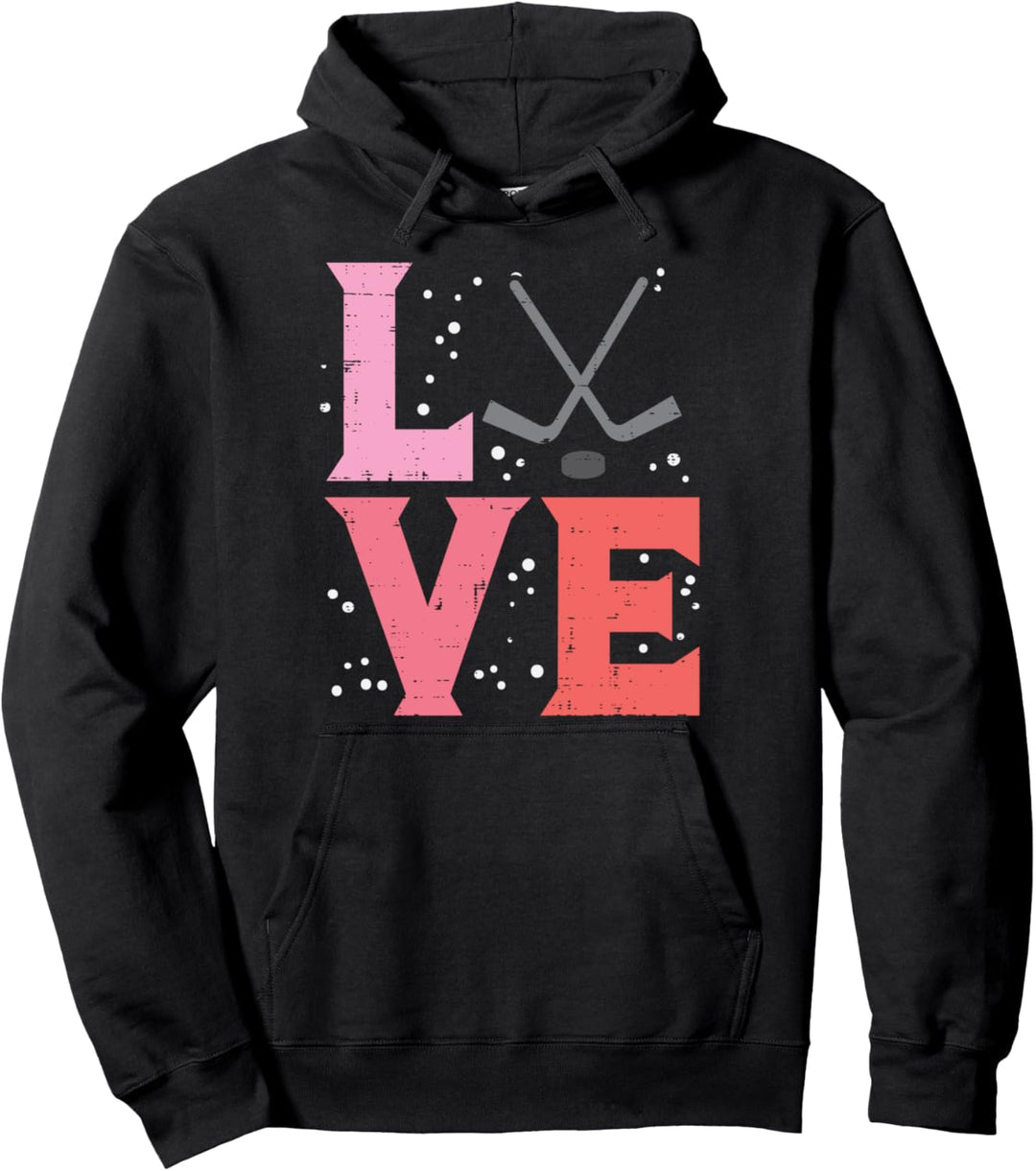 Pink Love Ie Hockey Cute Fan Player Goalie Women Girls Kids Pullover Hoodie