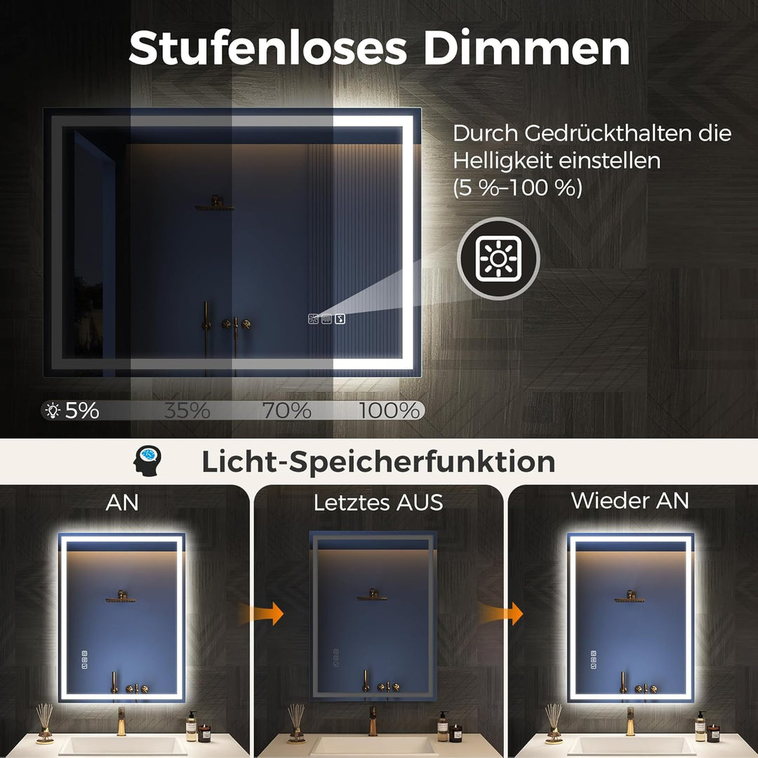 STARLEAD Kleiner Bad-Spiegel-mit-Beleuchtung 50x70cm, Badezimmerspiegel-mit-licht und Entfoggen, Blu