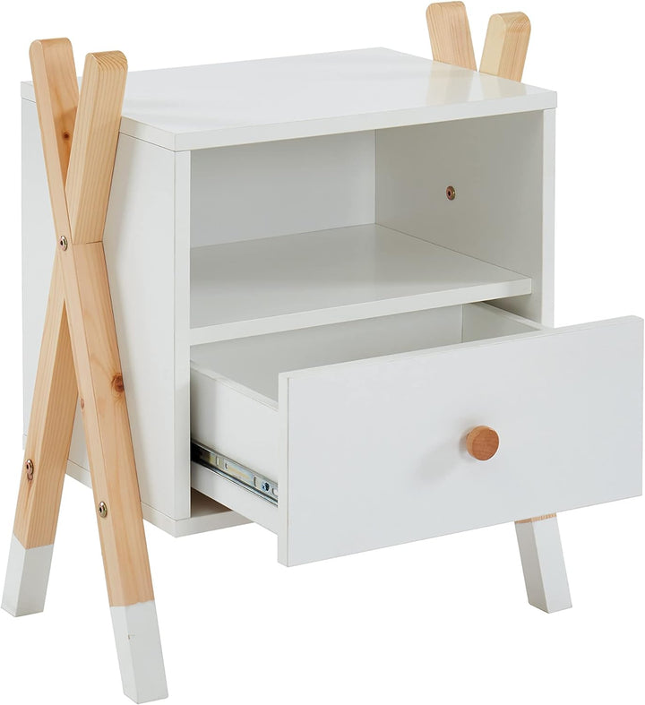BAÏTA TIPI01 Nachttisch, Kiefer und Spanplatte, weiss, L46 x P30 x H55cm