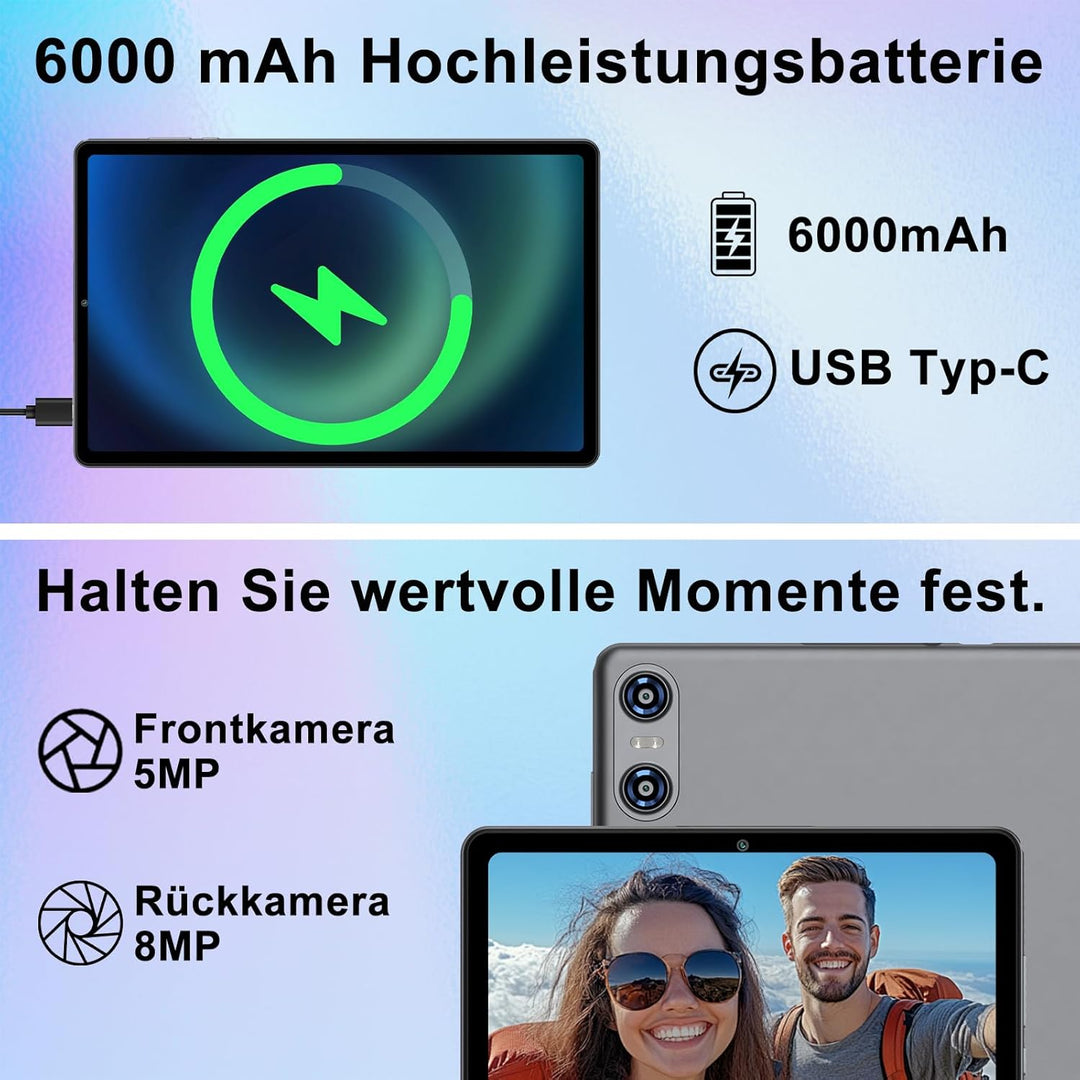 Android 15 Tablet 10 Zoll mit Gemini AI, 30 GB RAM + Erweiterbar auf 2 TB ROM, Widevine L1, 5G WLAN,