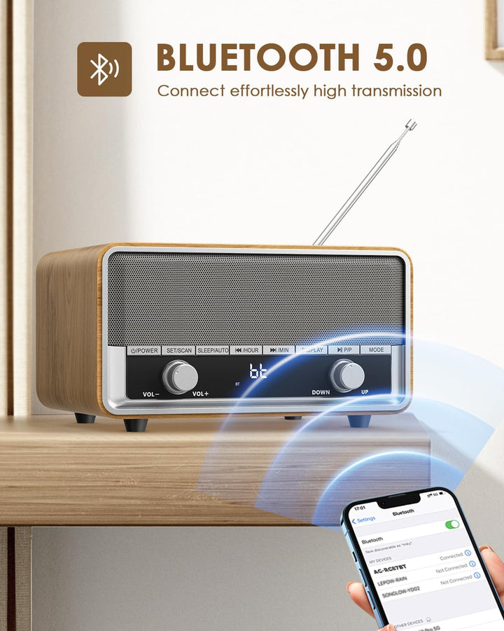 Retro-AM-FM-Radio zum Einstecken an die Wand, digitales Uhr-Radio für Schlafzimmer, mit LCD-Display,