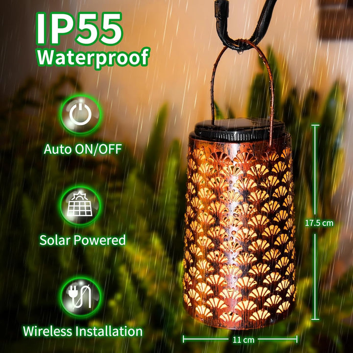 JSOT 4 Stück Solarlaterne LED Solarlampen für Aussen Gartendeko Metall Solar Laterne Hängend Outdoor