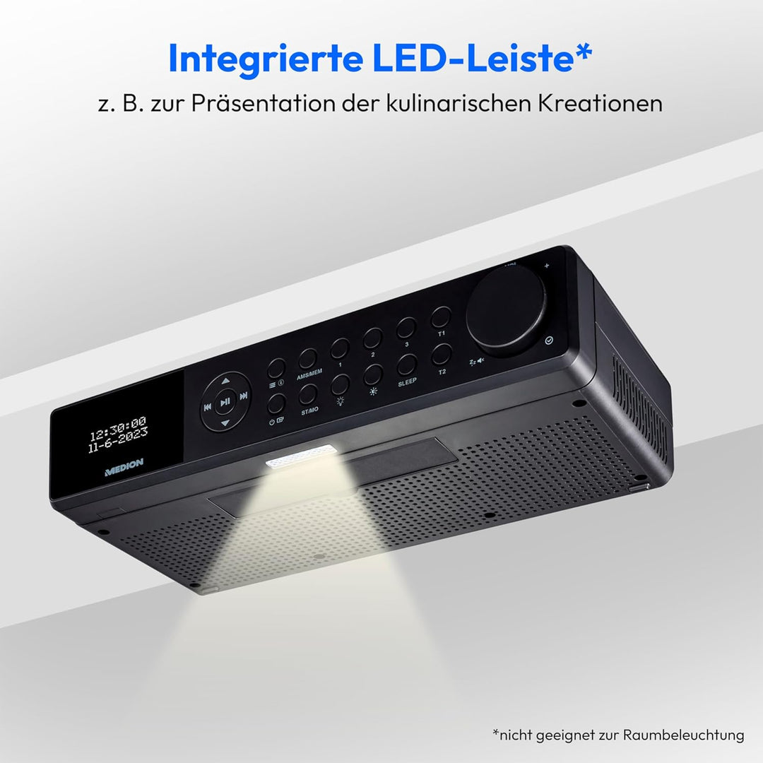MEDION E6660 Küchen Unterbauradio (DAB+ Küchenradio, PLL UKW Radio, Bluetooth, LED Lichtleiste, Unte